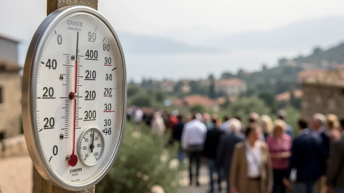 Thermometer showing extreme temperatures with high humidity.