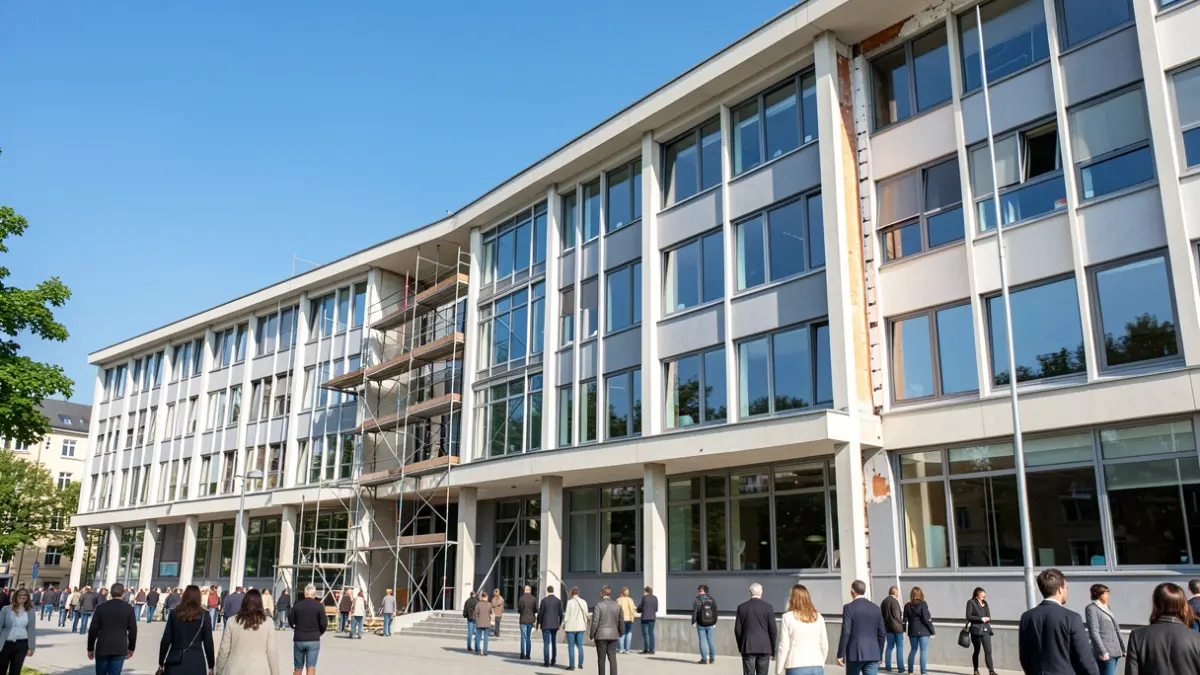 Imatge genèrica d'un edifici universitari en obres de rehabilitació.
