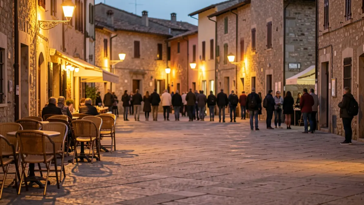 Generic image of a Mediterranean town square at dusk.