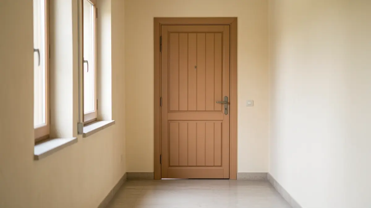 Imagen genérica de un pasillo escolar con una puerta cerrada.