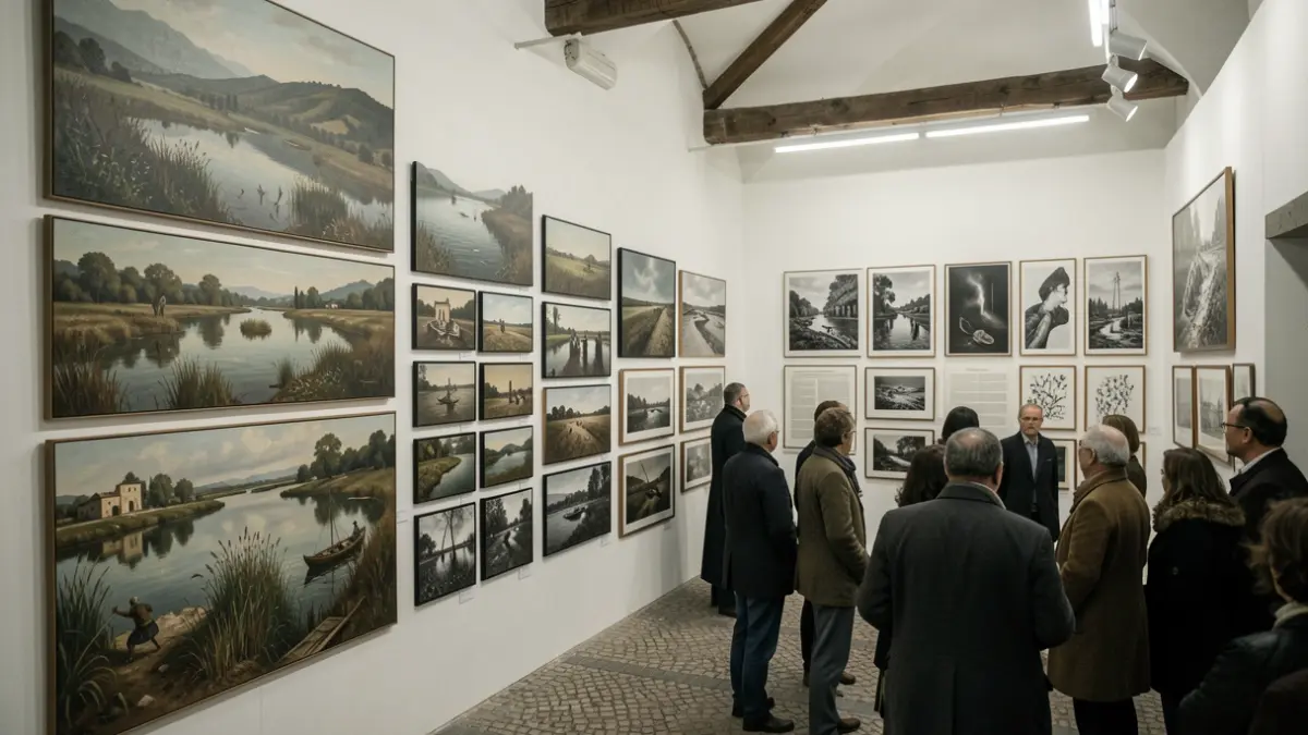 Imatge d'una exposició sobre el paisatge de l'Albufera de València, mostrant la tensió entre natura i activitat humana.