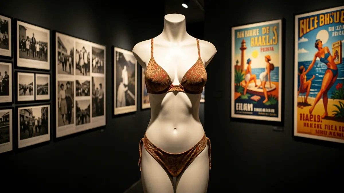 Imatge d'un biquini antic en una exposició sobre la societat franquista i el turisme a Benidorm.