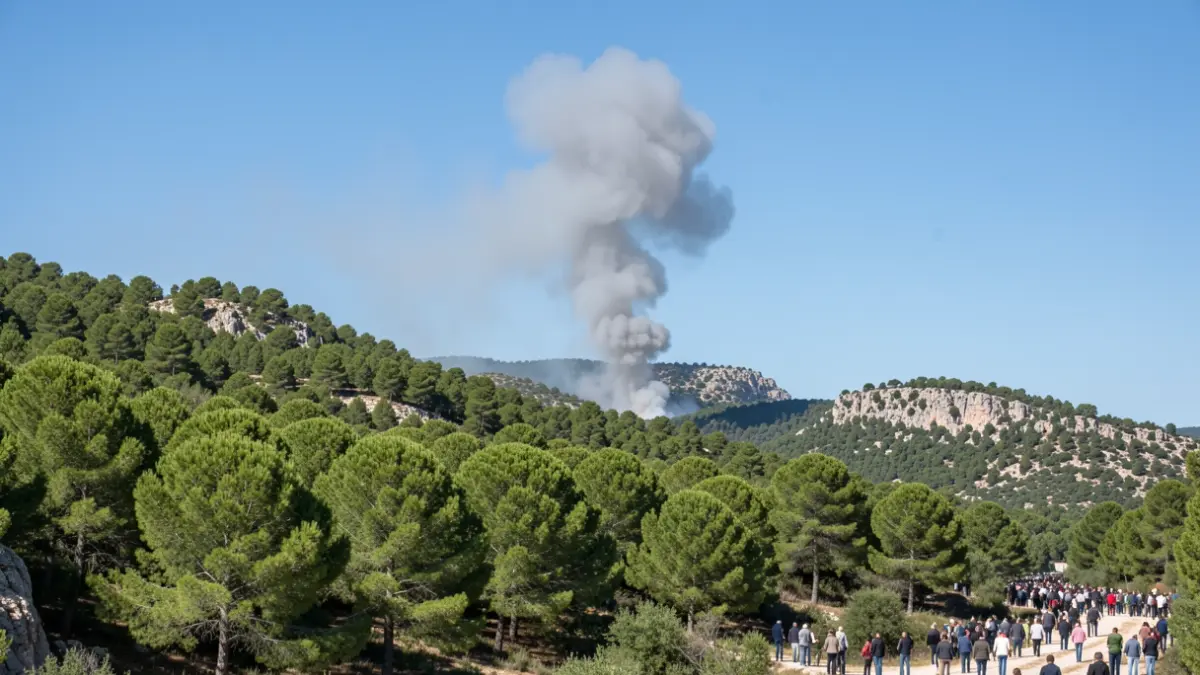 Imatge de la columna de fum sobre la Serra d'Espadà durant les tasques d'extinció.