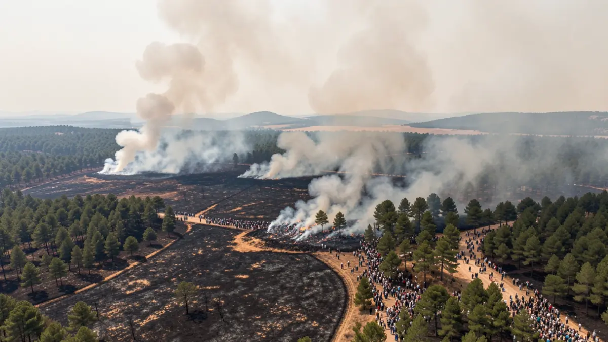 Imatge genèrica d'un gran incendi forestal amb fum i paisatge cremat.