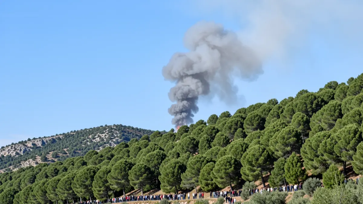 Imatge del fum de l'incendi forestal sobre la serra d'Espadà.