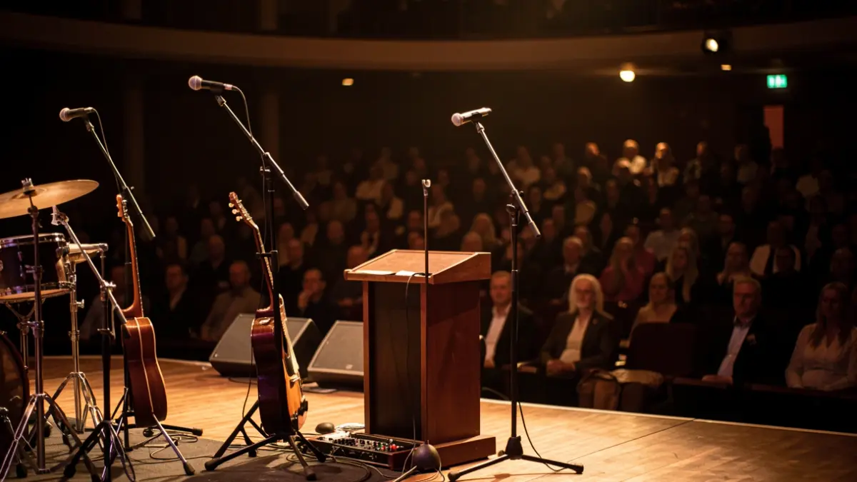 Imatge genèrica d'un escenari de concert amb instruments.