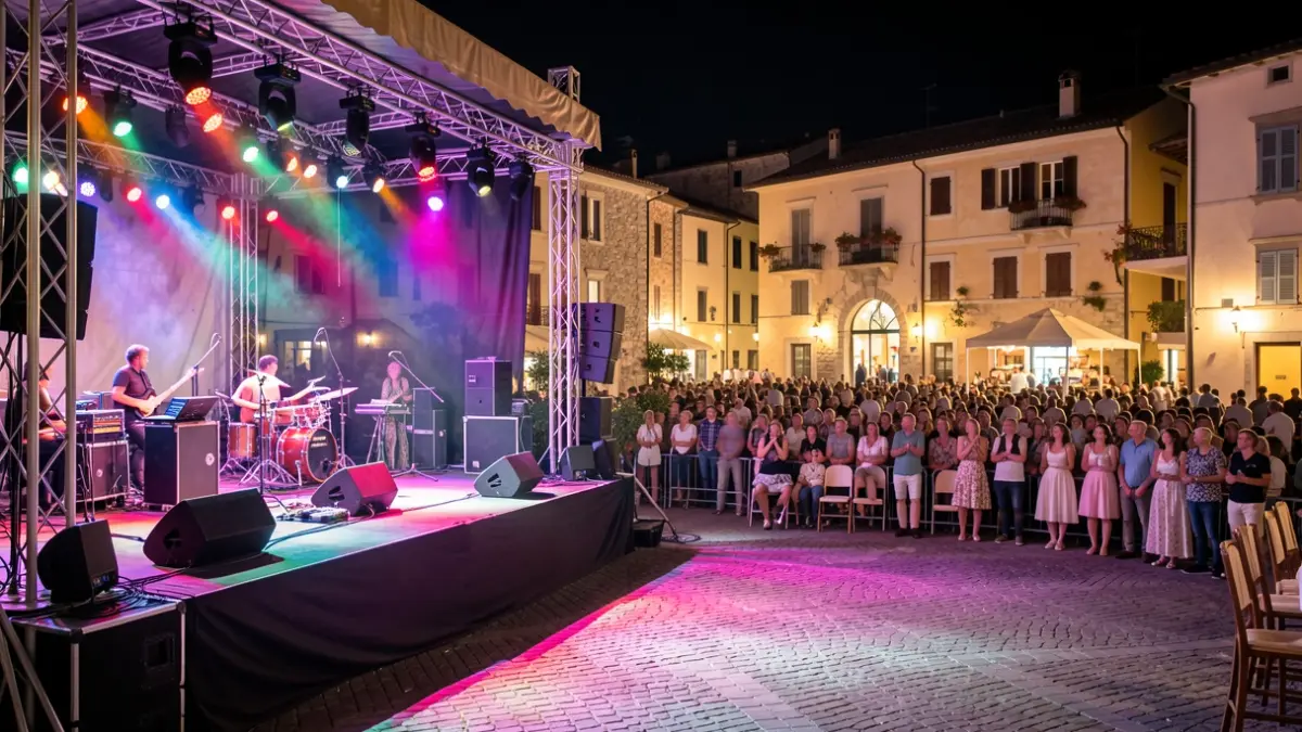 Generic image of an outdoor concert in a Mediterranean square.
