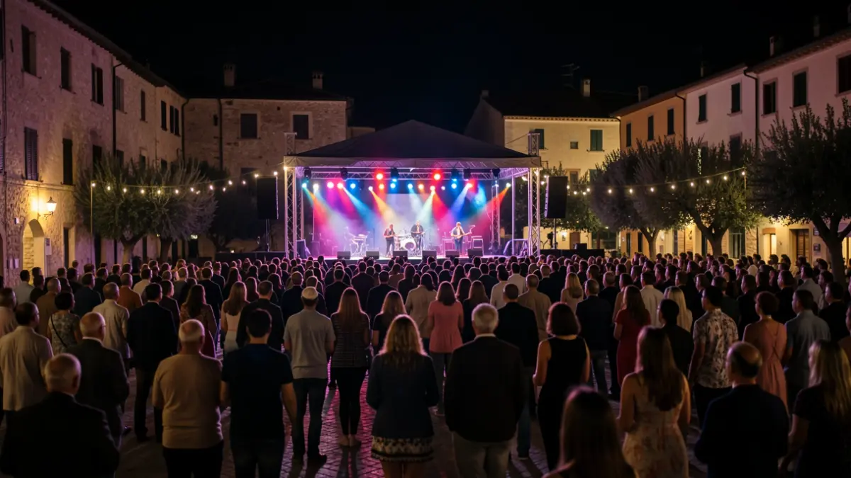 Imatge genèrica d'un escenari de concert a l'aire lliure a la nit.