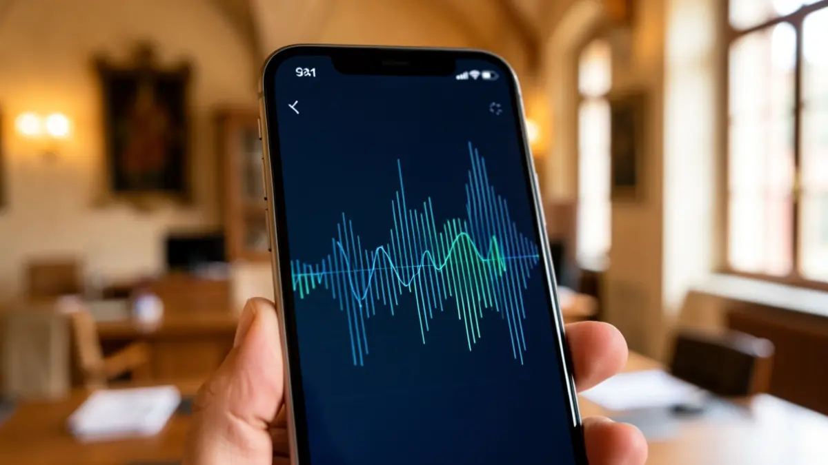 Generic image of a digital interface with voice waves for an intelligent assistant.