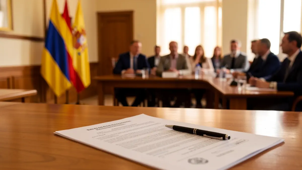Image of official documents on a table in a municipal meeting room.