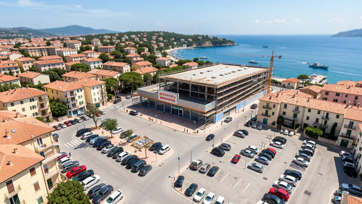 Imatge genèrica d'un nou supermercat en construcció en una zona costanera.