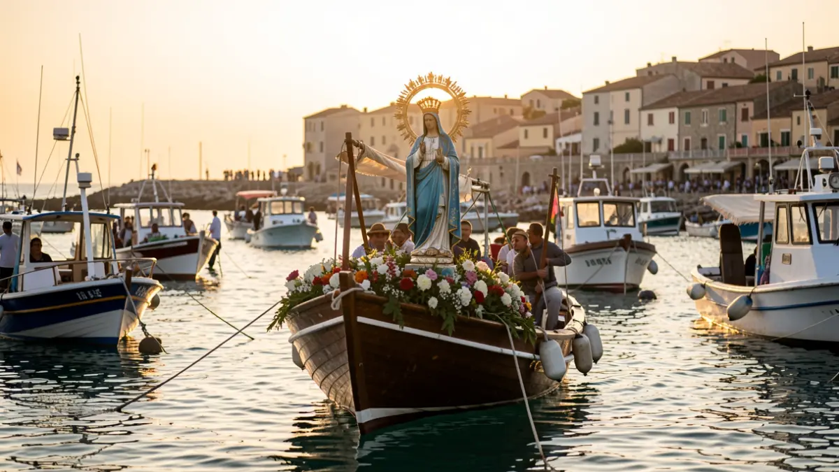 Imatge genèrica d'una processó marítima amb barques decorades.