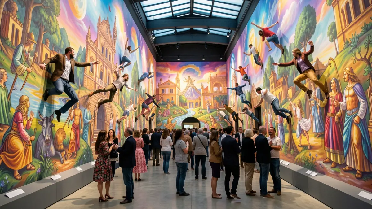Imatge d'un museu interactiu amb efectes visuals sorprenents, on la gent posa de manera divertida.