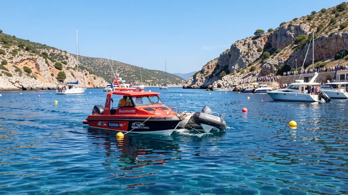 Generic image of a Maritime Rescue boat near a sinking motorboat.