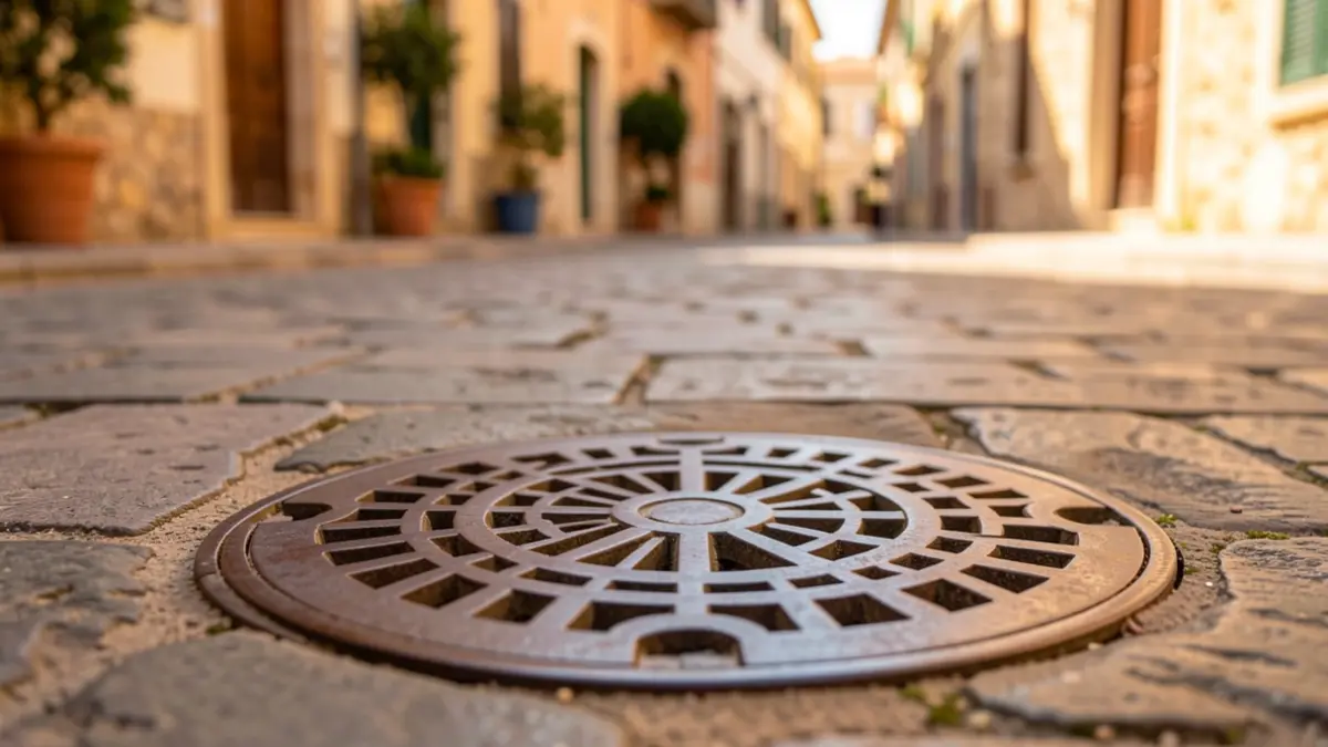 Generic image of a storm drain on a paved street.