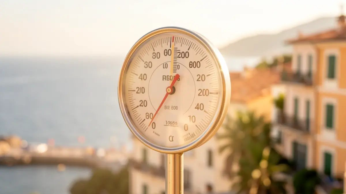 Generic image of a thermometer showing a high temperature with a blurred background of the Valencian coast.