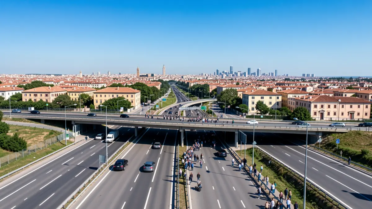 Imatge genèrica d'una sortida de carretera cap a una ciutat.