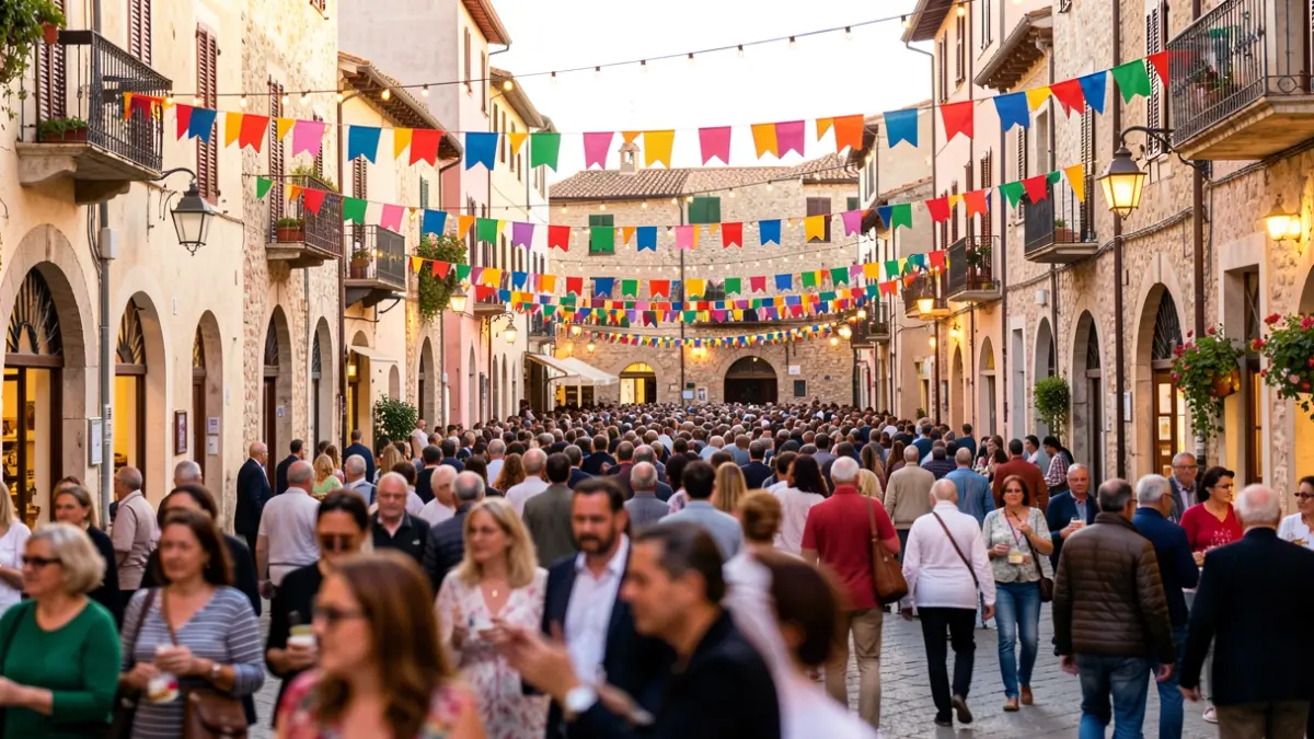 Imagen genérica de una fiesta popular en un pueblo mediterráneo con ambiente festivo.