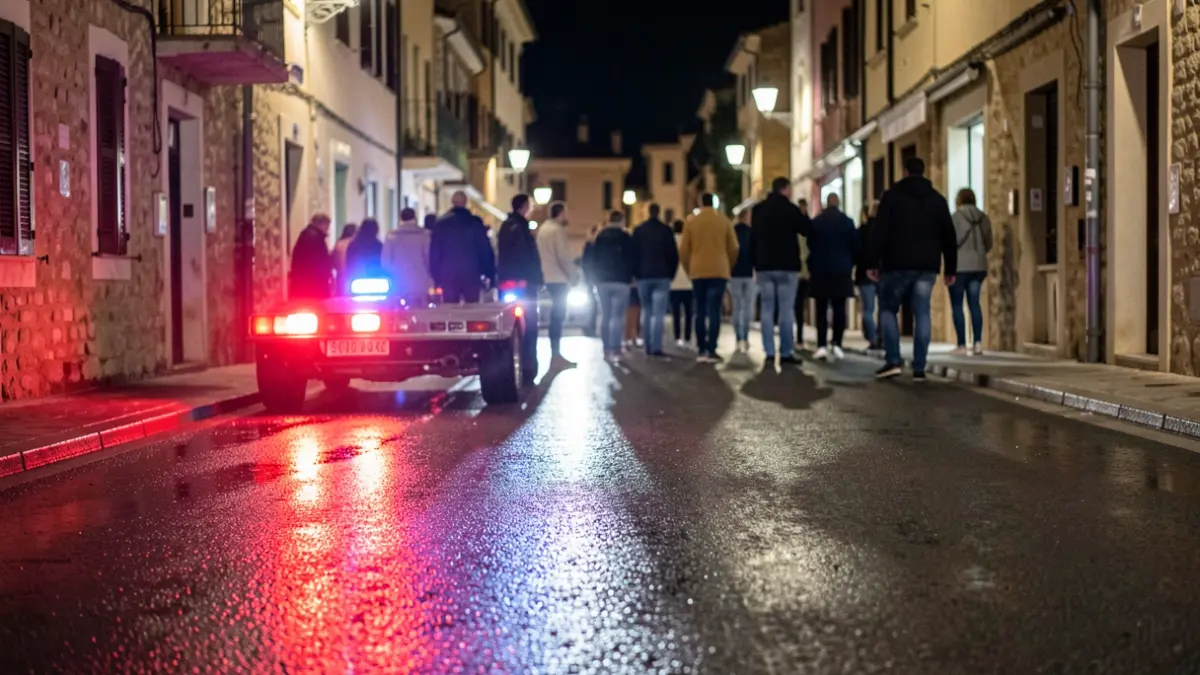 Imatge genèrica de llums d'emergència reflectides en l'asfalt durant la nit.