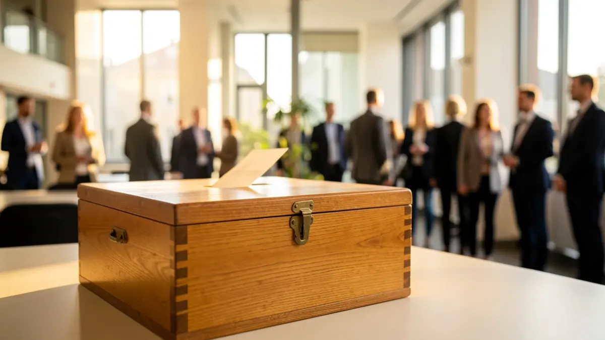 Generic image of a ballot box in a municipal office during an registration process.