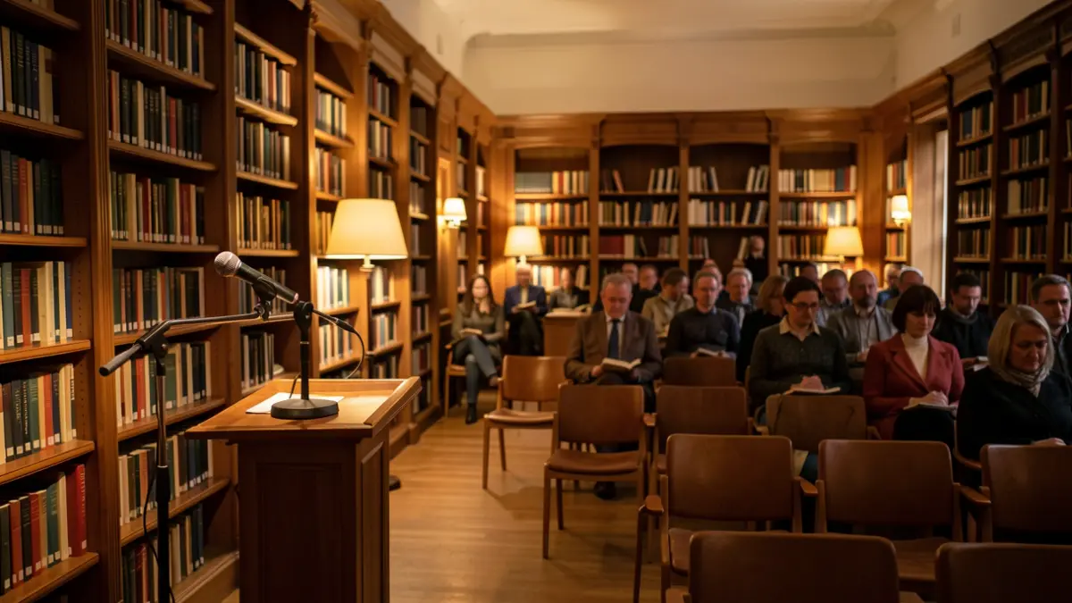 Generic image of a cultural space with chairs and a microphone prepared for a performance.