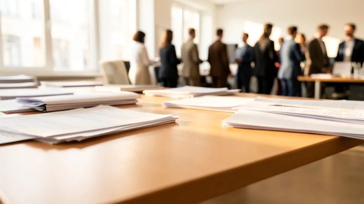 Generic image of an office with documents on a desk.