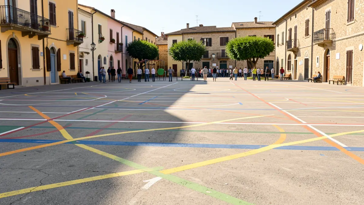 Imagen genérica de un patio escolar con marcas de juegos en el suelo.