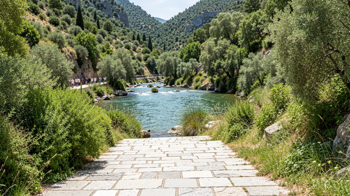 Imagen genérica de un entorno natural con un camino que conduce a una zona de baño.
