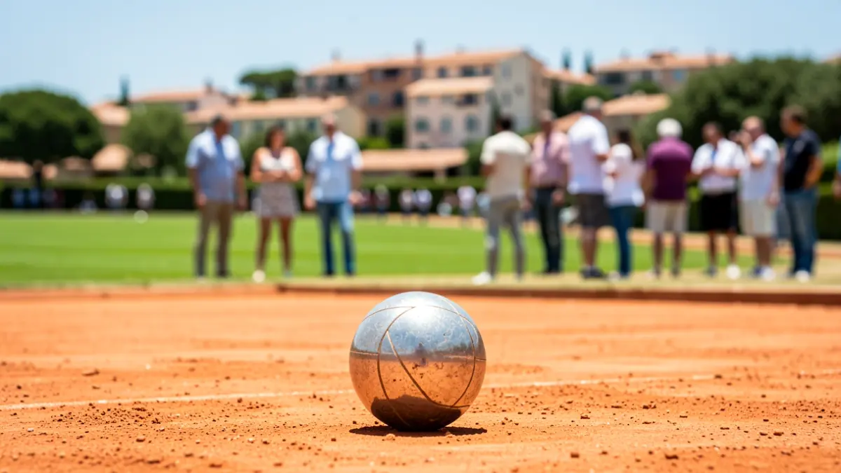 Generic image of a petanque ball on a clay court.