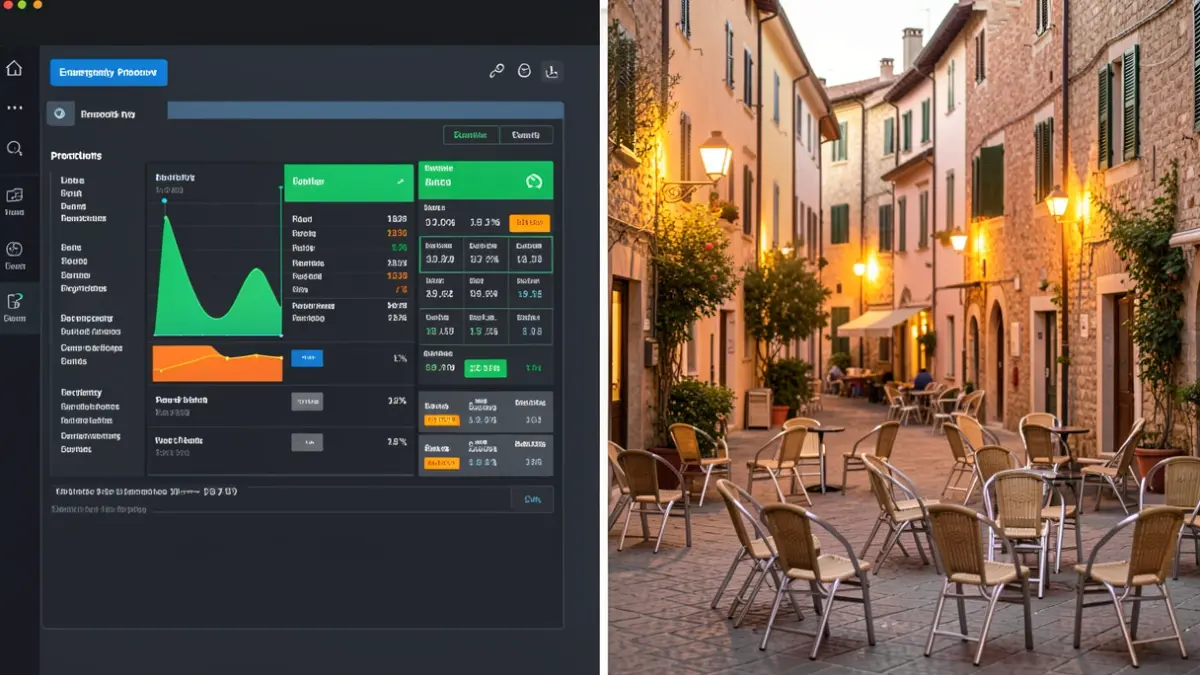 Image of climate emergency preparedness in Orihuela, featuring digital interfaces and a Mediterranean urban setting.