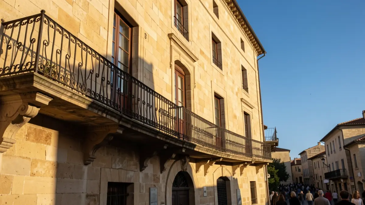 Imatge genèrica de la façana d'un ajuntament amb balcó i llums del capvespre.