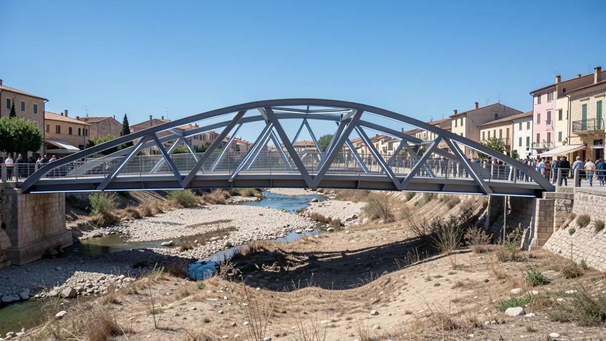 Image of the reconstructed footbridge over the ravine in Paiporta.