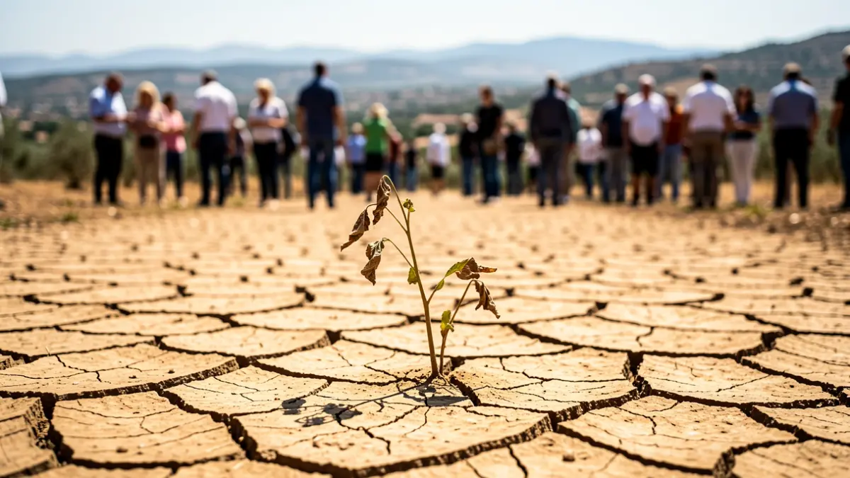 Imagen genérica de sequía con tierra agrietada y sol intenso.