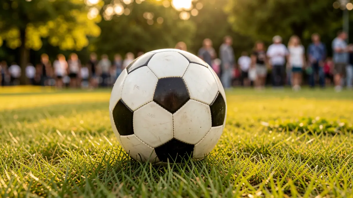 Imagen genérica de un balón de fútbol sobre el césped en un parque.
