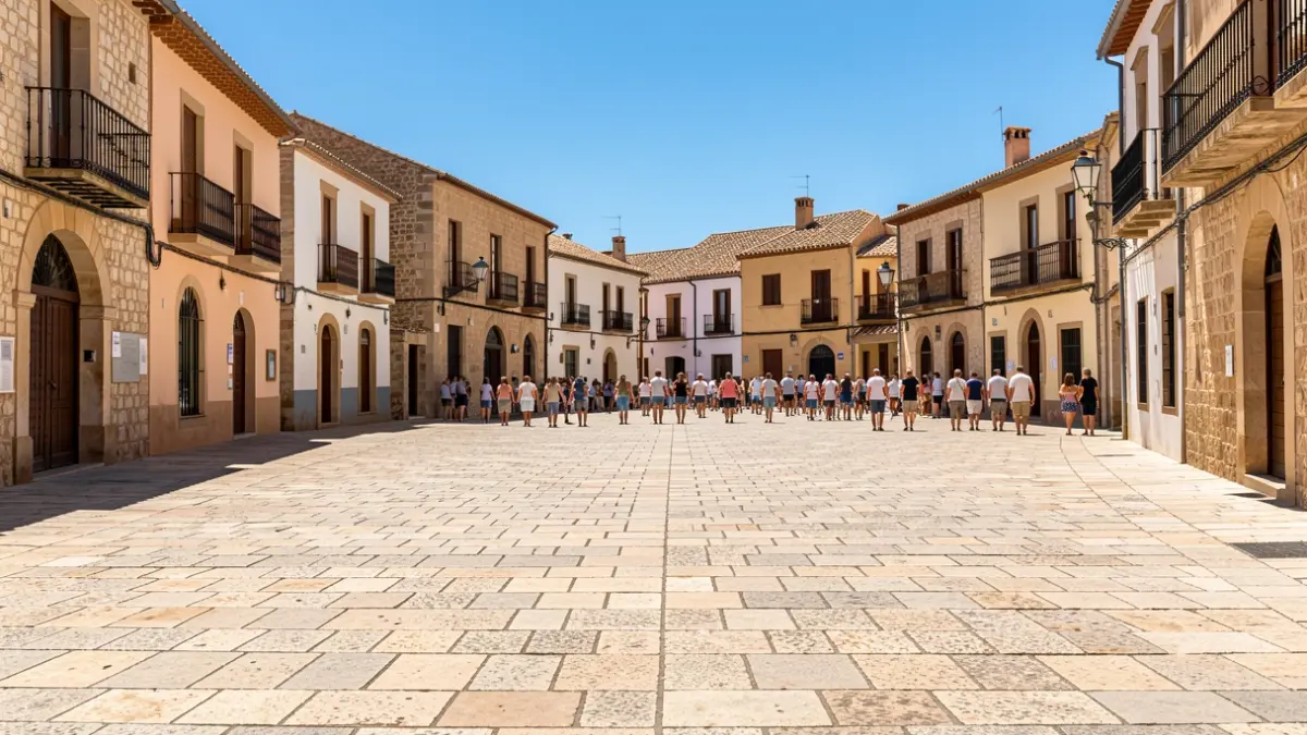 Generic image of a square in a Valencian town on a sunny day.