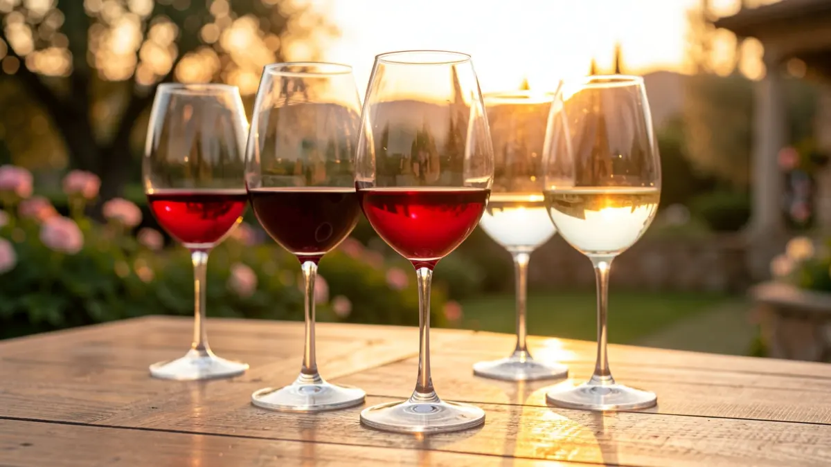 Generic image of wine glasses in a Mediterranean setting during sunset.