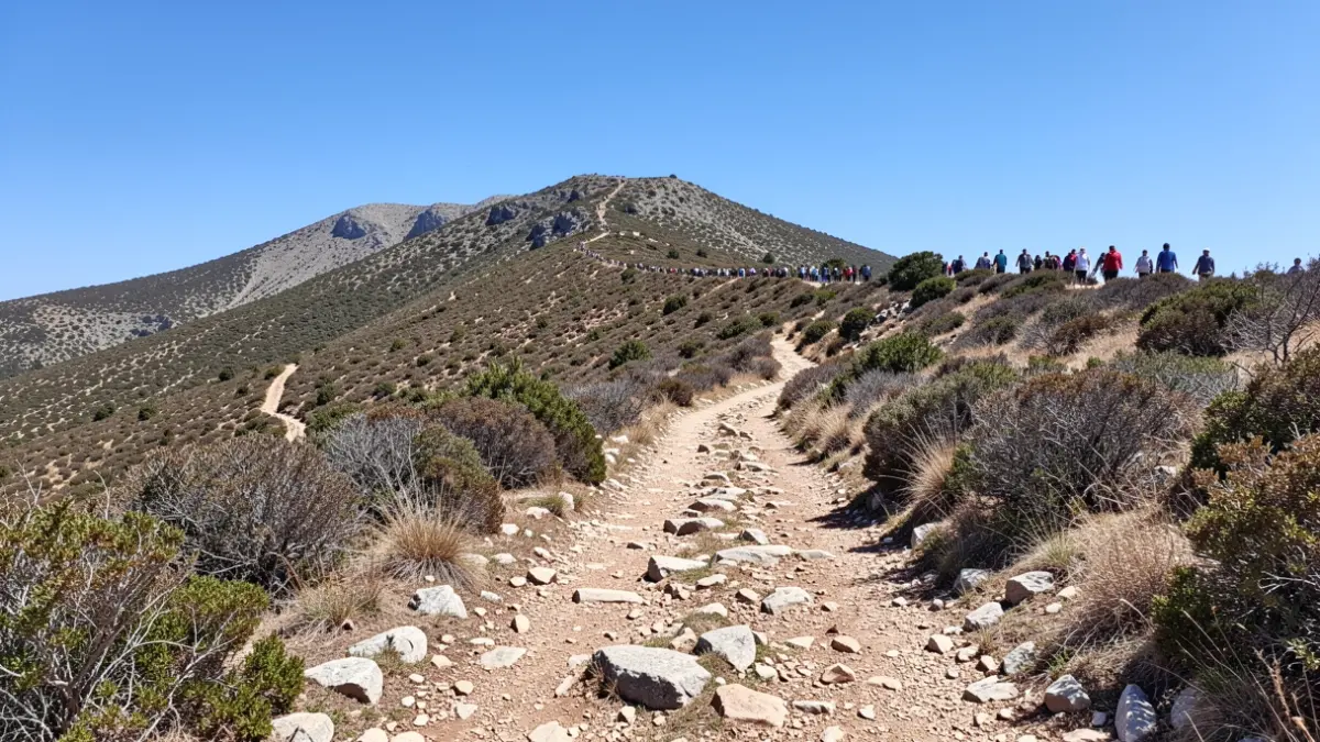 Imagen genérica de un sendero de montaña en el Montgó bajo un sol intenso.