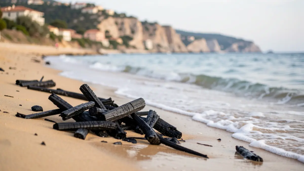 Imagen genérica de restos carbonizados en la playa.