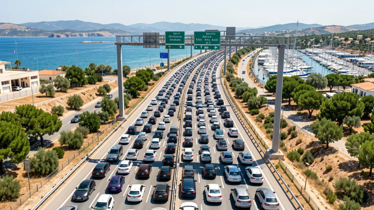 Imatge aèria de la congestió de trànsit a l'AP-7 a la Marina Alta.