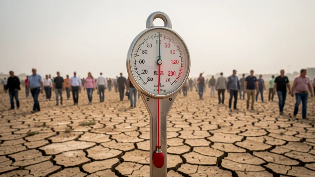 Imagen genérica de un termómetro marcando una temperatura muy alta en un paisaje seco.