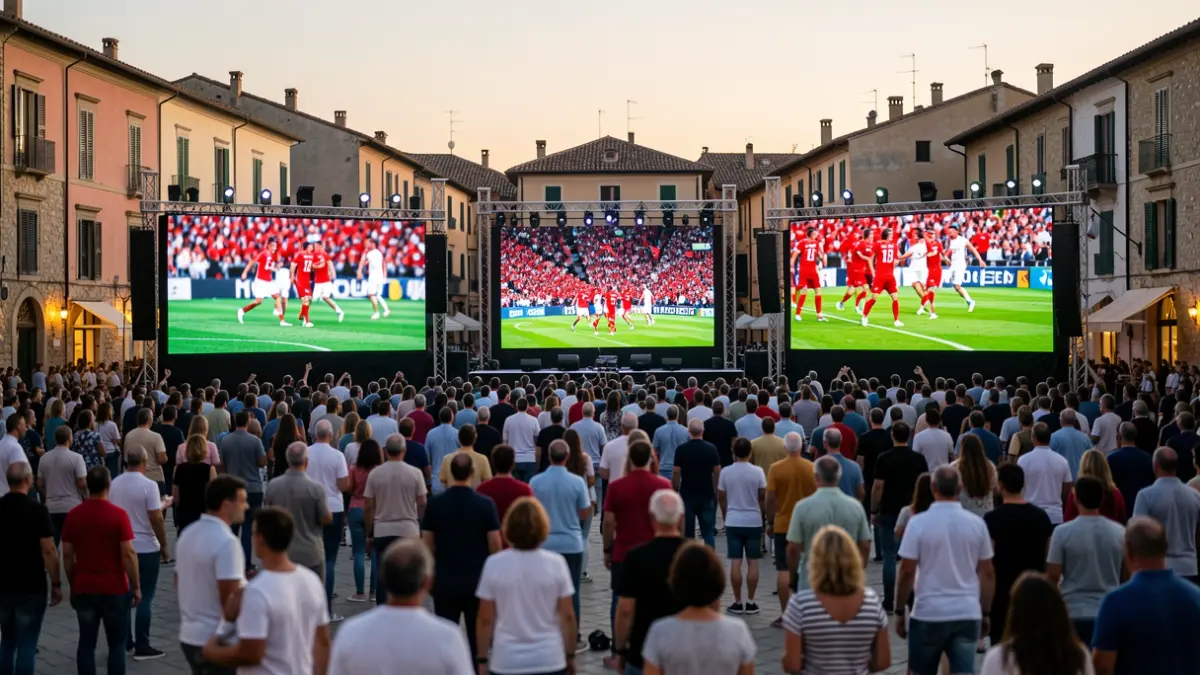 Generic image of giant screens set up in public spaces for a sporting event.