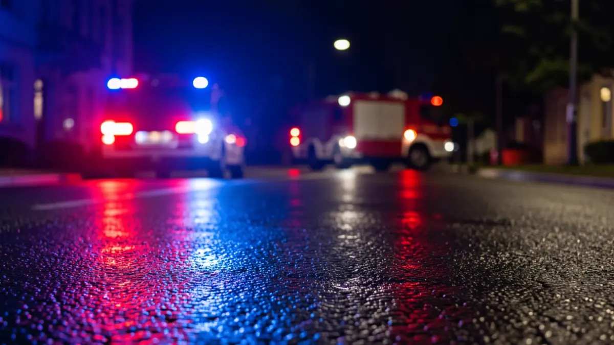 Imagen genérica de luces de emergencia reflejadas en el asfalto durante una intervención nocturna.