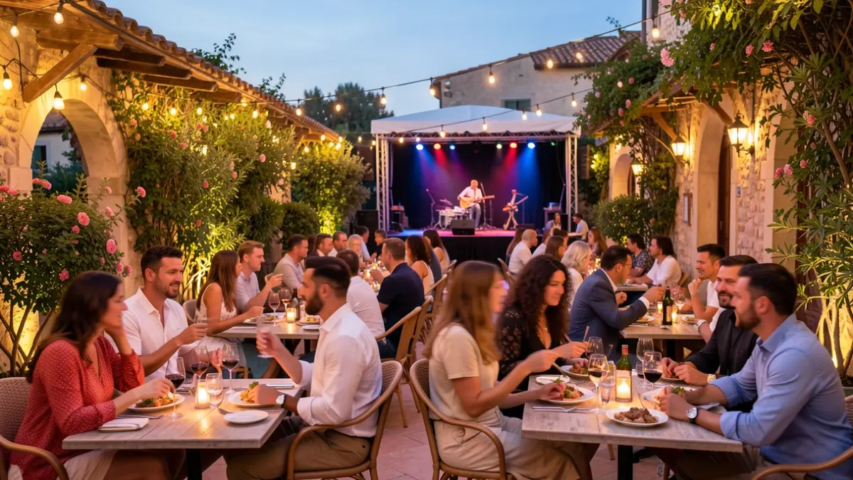 Imatge genèrica d'una terrassa de restaurant mediterrani amb ambient nocturn.