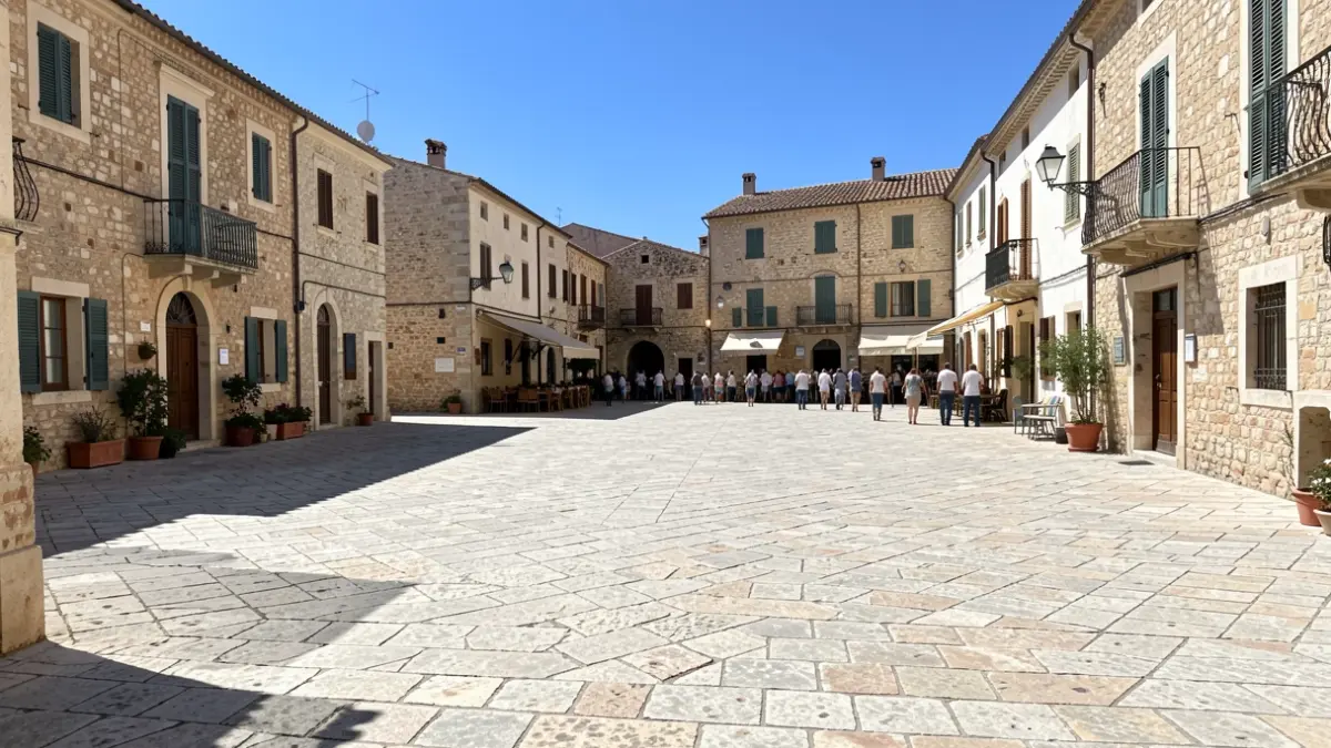 Generic image of a town square on a sunny day.