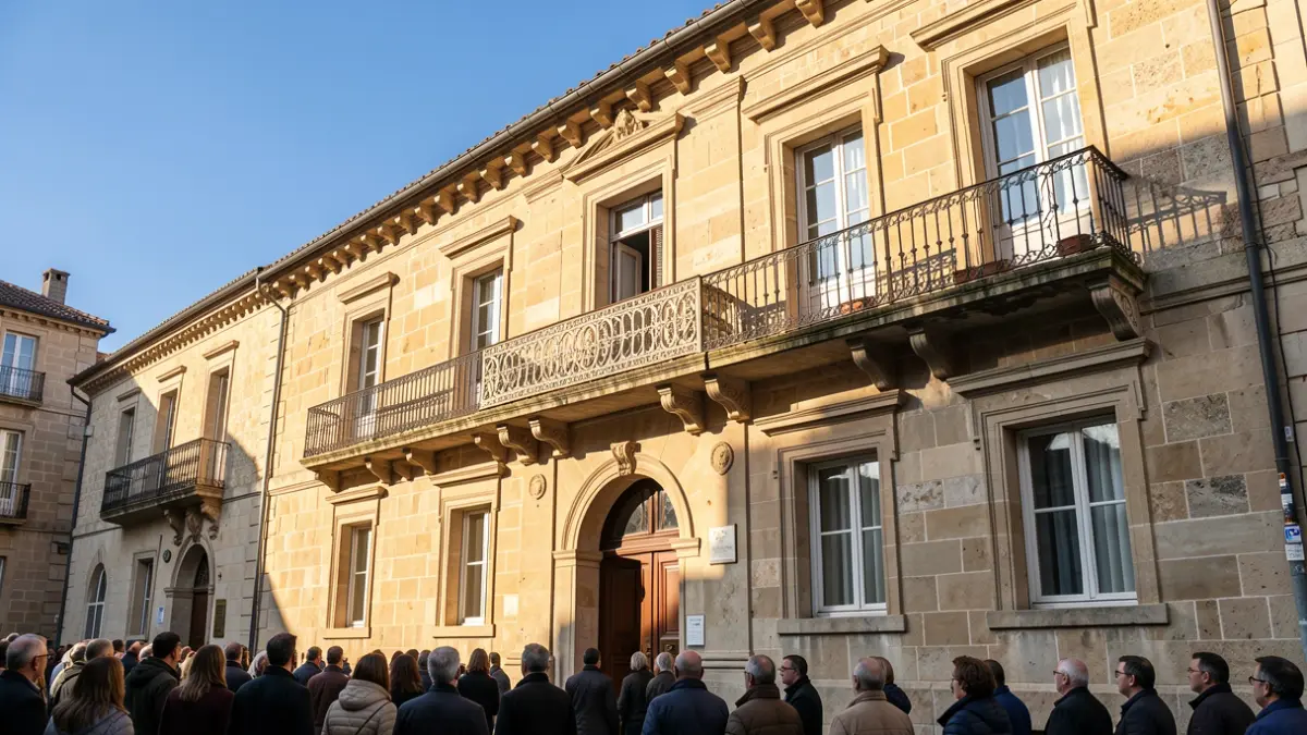 Façana de l'ajuntament de Torrent amb balcons ornamentats sota la llum del sol de vesprada.