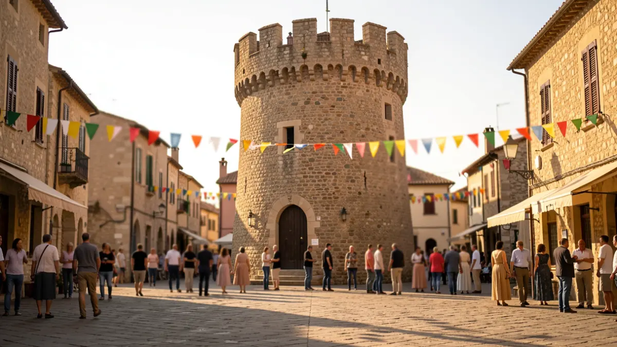 Image of the iconic tower of Torrent during the patron saint festivities with a festive atmosphere.