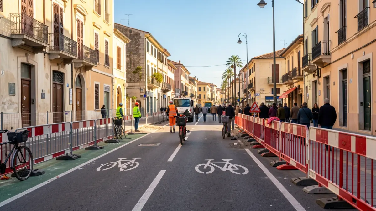 Imatge genèrica d'una obra de carril bici en una ciutat mediterrània.