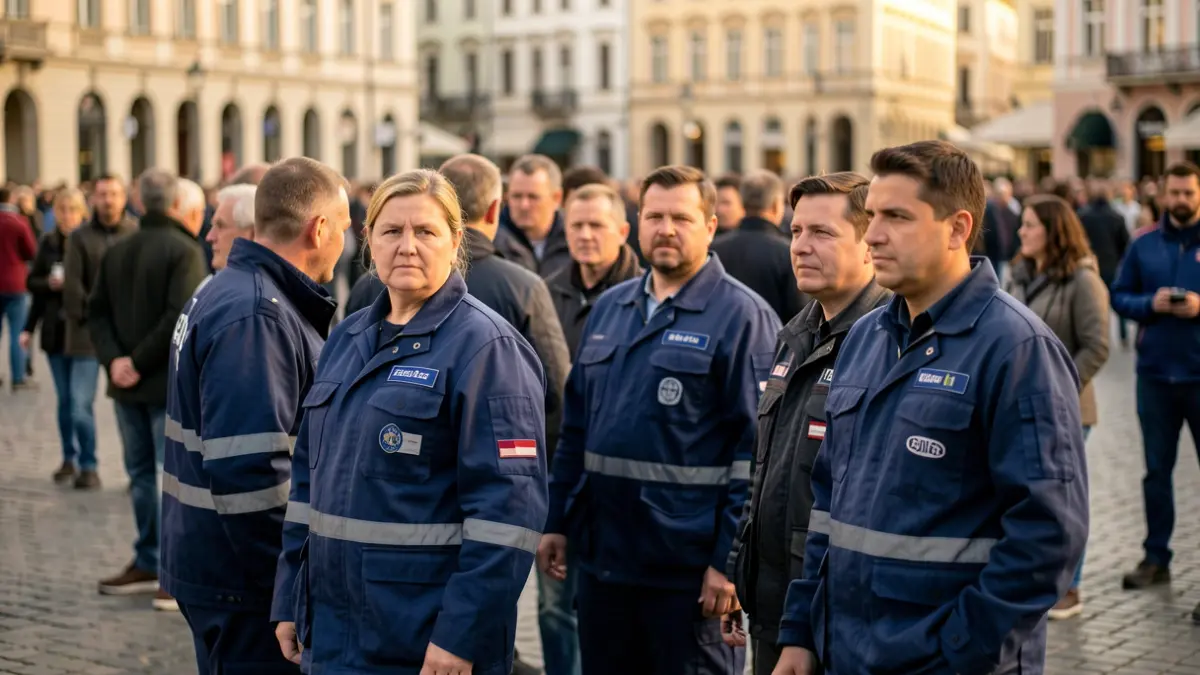 Imatge genèrica de treballadors concentrats en una plaça urbana.
