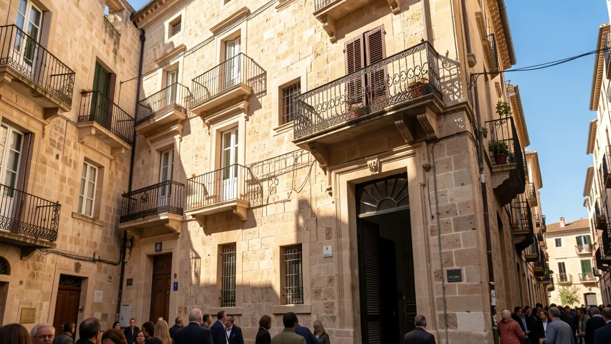 Imatge de la façana d'un edifici històric en procés de reforma en un entorn urbà mediterrani.