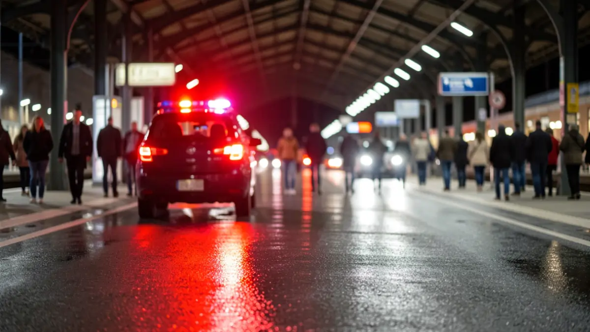 Generic image of emergency lights reflected on asphalt.